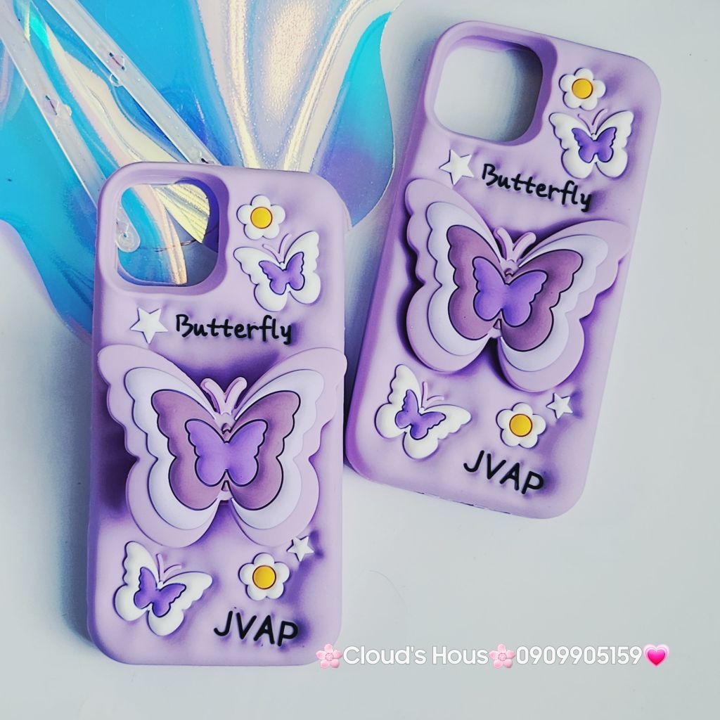 Case Ốp điện thoại iPhone Su dẻo Cánh bướm dối gian Popsocket iPhone 11/12/13/14/15/Plus/Pro/Promax (Hồng - Tím)