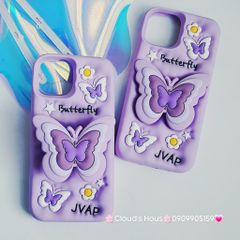 Case Ốp điện thoại iPhone Su dẻo Cánh bướm dối gian Popsocket iPhone 11/12/13/14/15/Plus/Pro/Promax (Hồng - Tím)