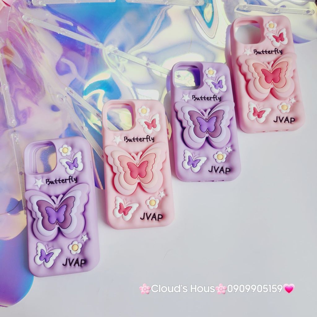 Case Ốp điện thoại iPhone Su dẻo Cánh bướm dối gian Popsocket iPhone 11/12/13/14/15/Plus/Pro/Promax (Hồng - Tím)