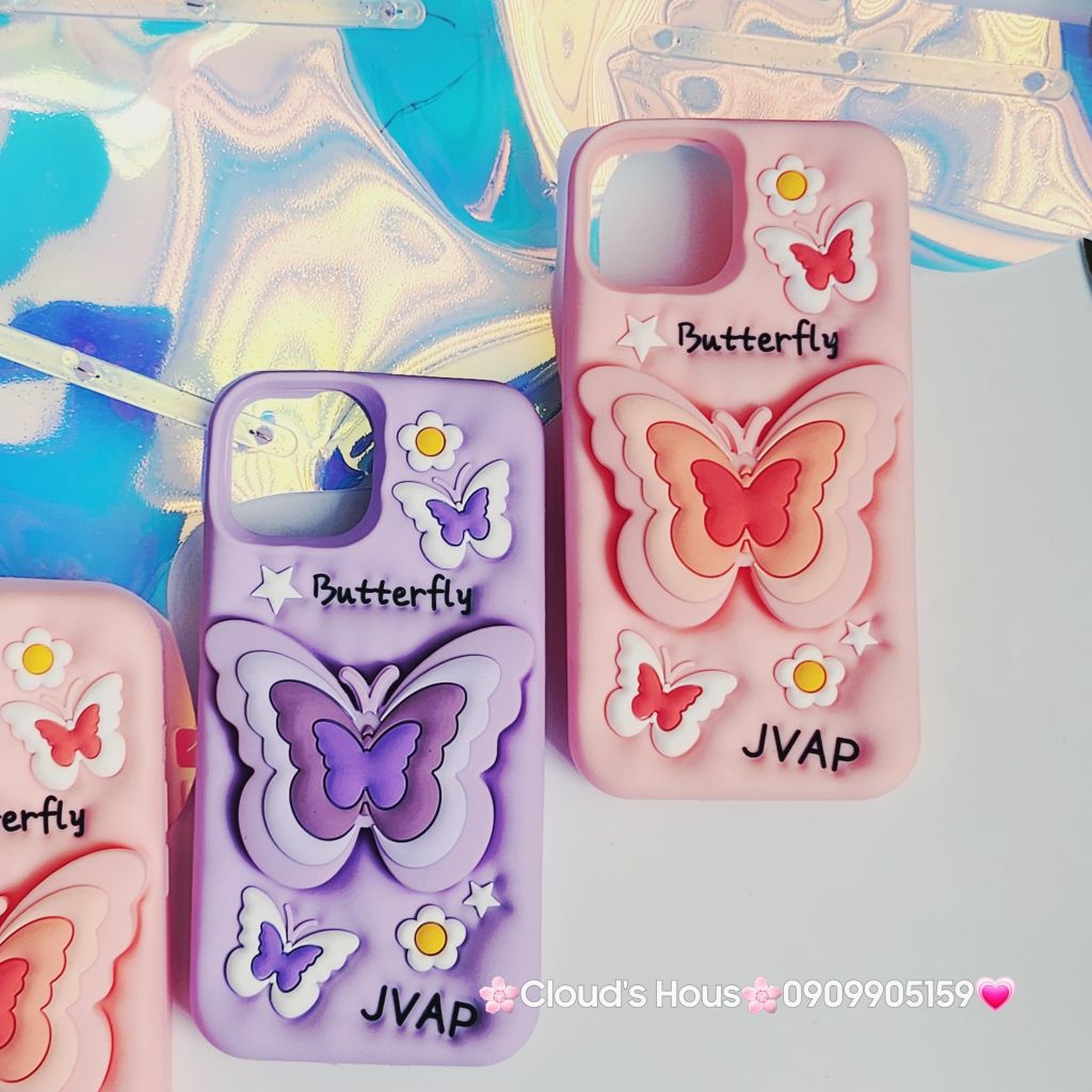 Case Ốp điện thoại iPhone Su dẻo Cánh bướm dối gian Popsocket iPhone 11/12/13/14/15/Plus/Pro/Promax (Hồng - Tím)