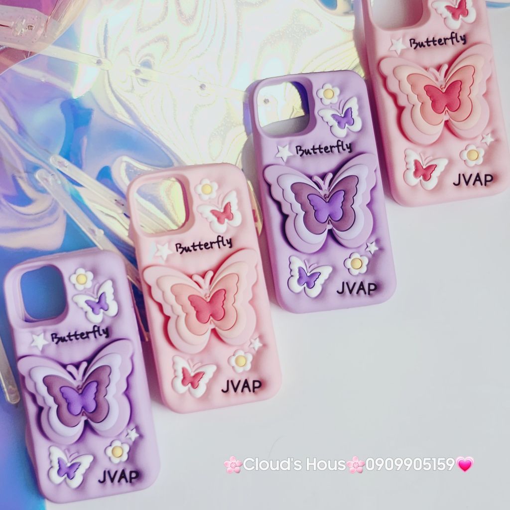 Case Ốp điện thoại iPhone Su dẻo Cánh bướm dối gian Popsocket iPhone 11/12/13/14/15/Plus/Pro/Promax (Hồng - Tím)