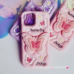 Case Ốp điện thoại iPhone Su dẻo Cánh bướm dối gian Popsocket iPhone 11/12/13/14/15/Plus/Pro/Promax (Hồng - Tím)