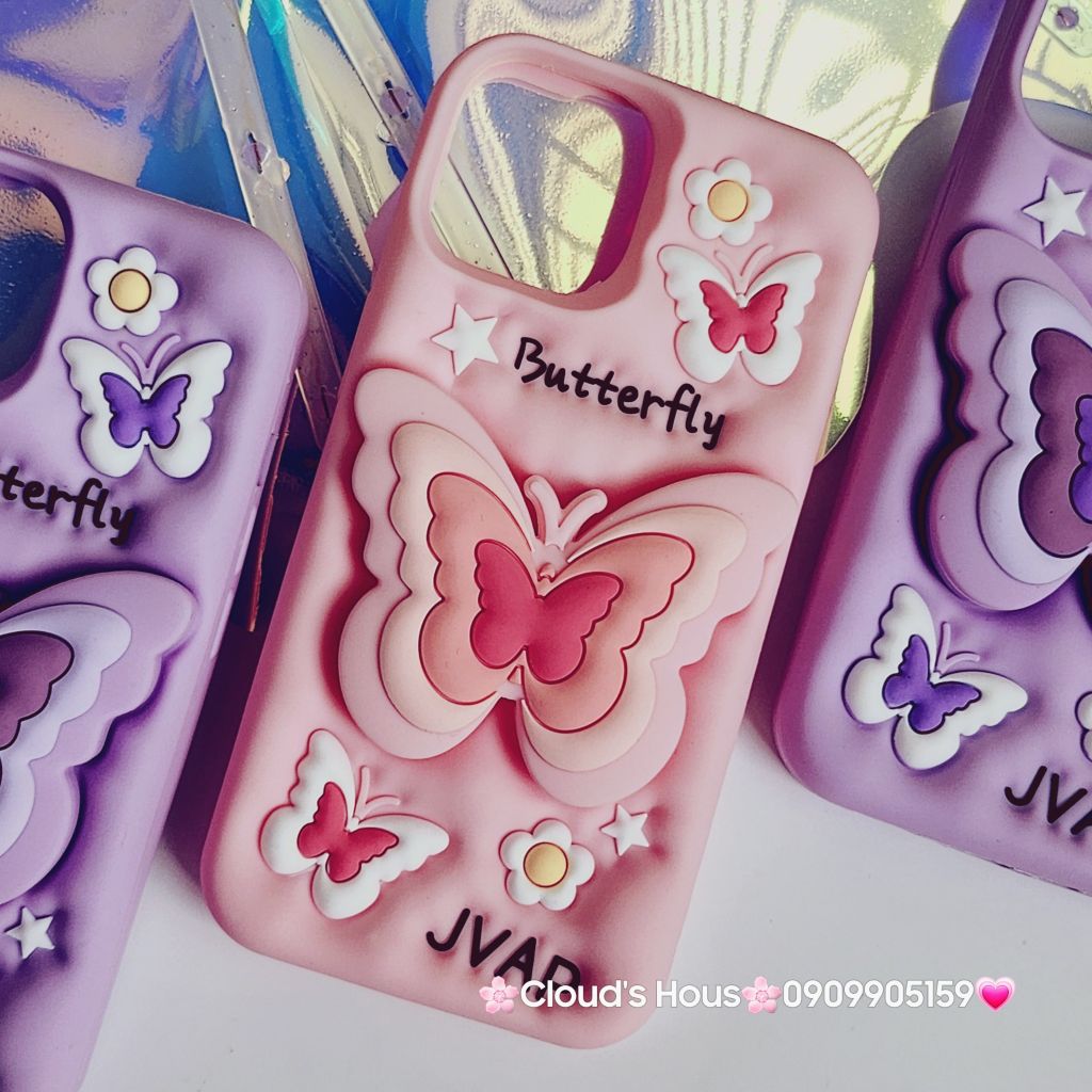 Case Ốp điện thoại iPhone Su dẻo Cánh bướm dối gian Popsocket iPhone 11/12/13/14/15/Plus/Pro/Promax (Hồng - Tím)