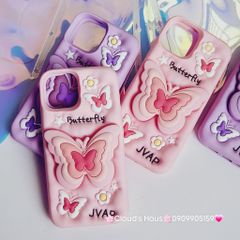 Case Ốp điện thoại iPhone Su dẻo Cánh bướm dối gian Popsocket iPhone 11/12/13/14/15/Plus/Pro/Promax (Hồng - Tím)
