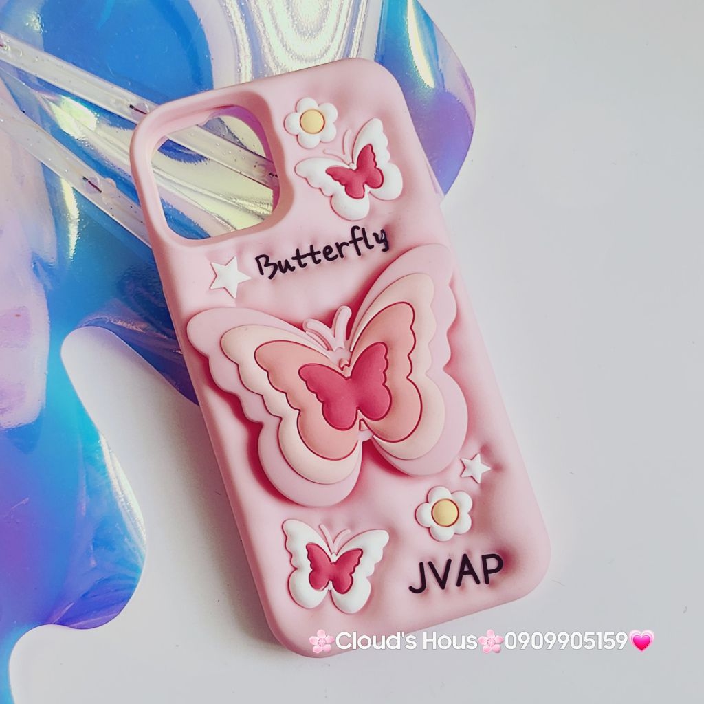 Case Ốp điện thoại iPhone Su dẻo Cánh bướm dối gian Popsocket iPhone 11/12/13/14/15/Plus/Pro/Promax (Hồng - Tím)