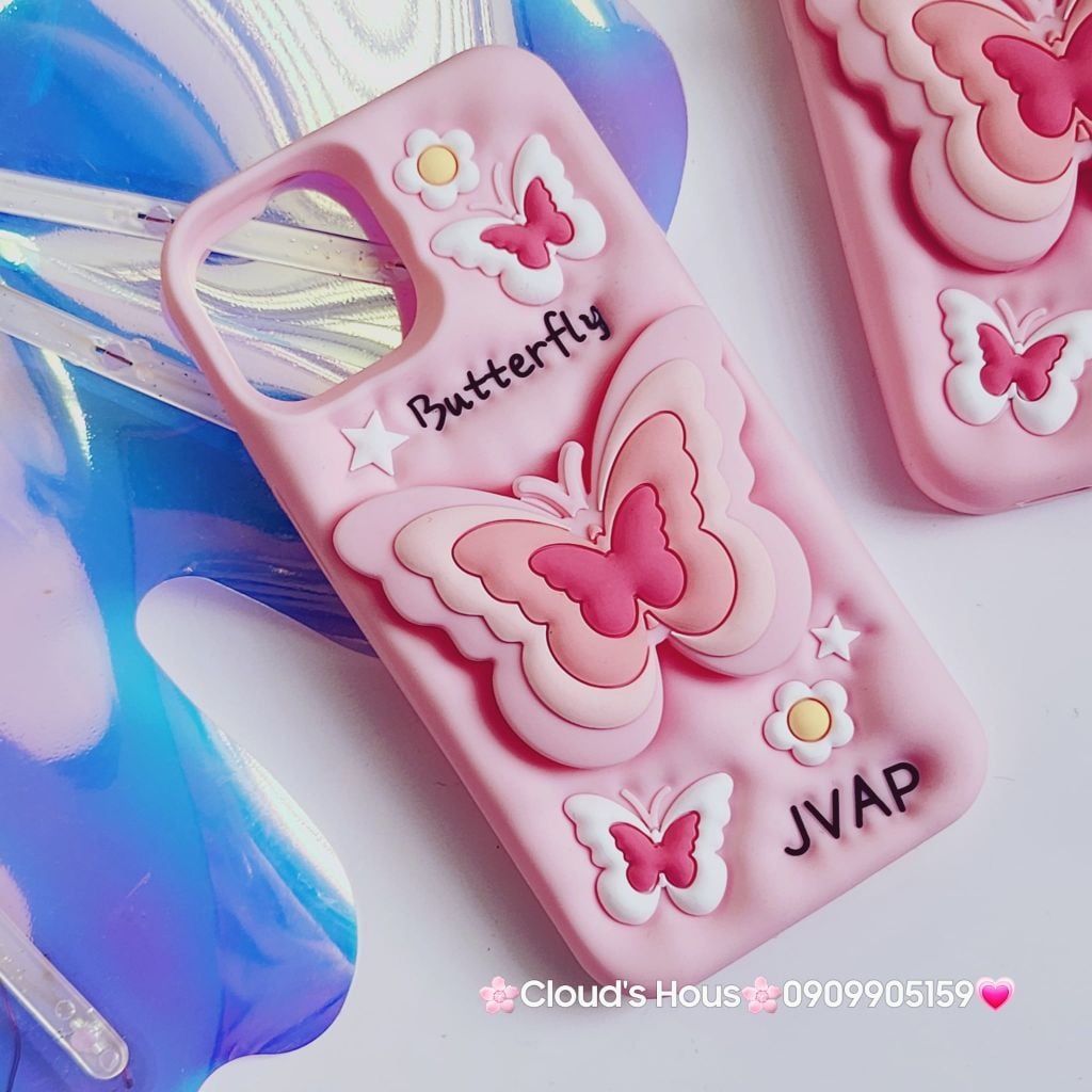 Case Ốp điện thoại iPhone Su dẻo Cánh bướm dối gian Popsocket iPhone 11/12/13/14/15/Plus/Pro/Promax (Hồng - Tím)