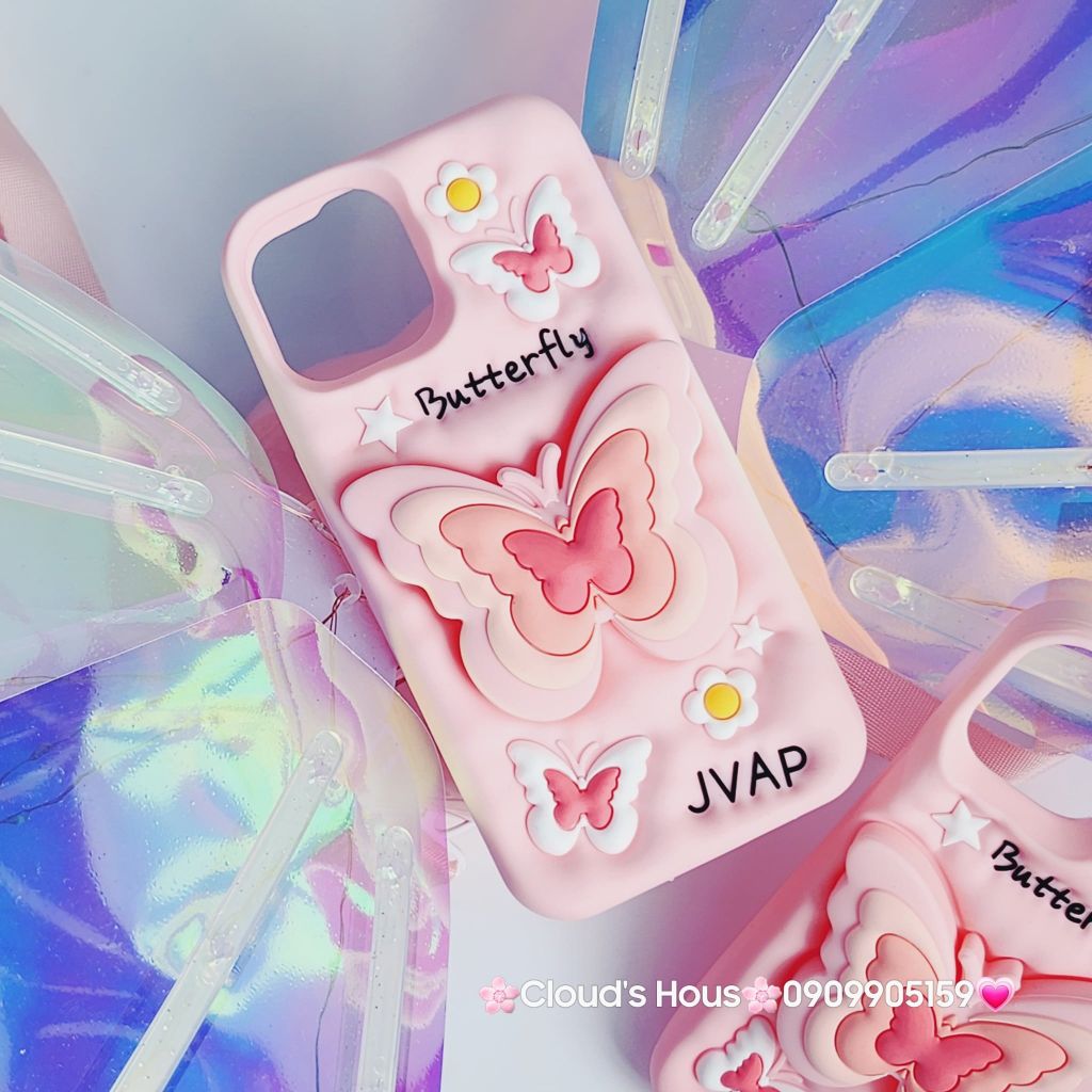 Case Ốp điện thoại iPhone Su dẻo Cánh bướm dối gian Popsocket iPhone 11/12/13/14/15/Plus/Pro/Promax (Hồng - Tím)
