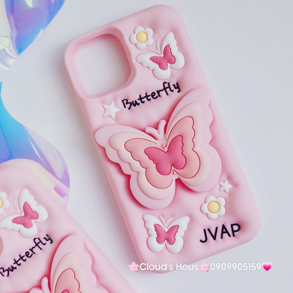 Case Ốp điện thoại iPhone Su dẻo Cánh bướm dối gian Popsocket iPhone 11/12/13/14/15/Plus/Pro/Promax (Hồng - Tím)