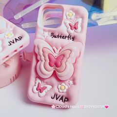 Case Ốp điện thoại iPhone Su dẻo Cánh bướm dối gian Popsocket iPhone 11/12/13/14/15/Plus/Pro/Promax (Hồng - Tím)