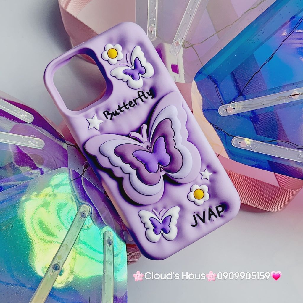 Case Ốp điện thoại iPhone Su dẻo Cánh bướm dối gian Popsocket iPhone 11/12/13/14/15/Plus/Pro/Promax (Hồng - Tím)