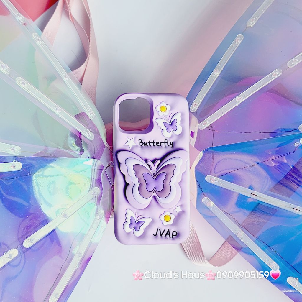 Case Ốp điện thoại iPhone Su dẻo Cánh bướm dối gian Popsocket iPhone 11/12/13/14/15/Plus/Pro/Promax (Hồng - Tím)