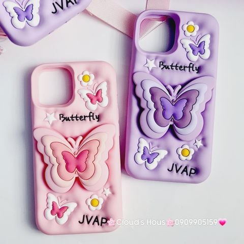 Case Ốp điện thoại iPhone Su dẻo Cánh bướm dối gian Popsocket iPhone 11/12/13/14/15/Plus/Pro/Promax (Hồng - Tím)
