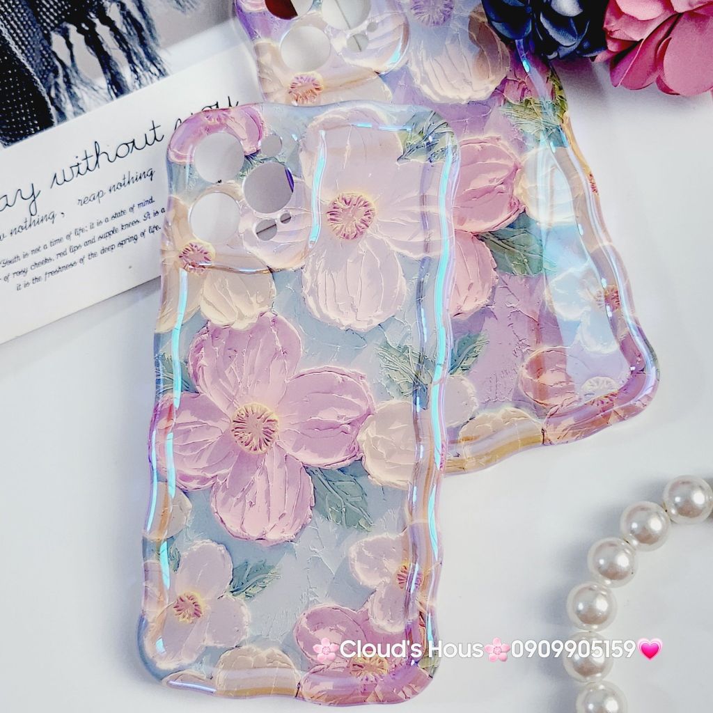 Case Ốp điện thoại iPhone Hoa Hologram bóng viền gợn sóng iPhone 11/12/13/14/Pro/Promax