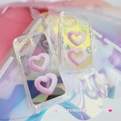 Case Ốp điện thoại iPhone Gương họa tiết Tim mây Hồng nút nổi iPhone 11/12/13/14/Pro/Promax