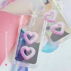 Case Ốp điện thoại iPhone Gương họa tiết Tim mây Hồng nút nổi iPhone 11/12/13/14/Pro/Promax
