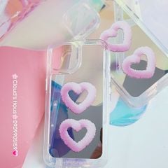 Case Ốp điện thoại iPhone Gương họa tiết Tim mây Hồng nút nổi iPhone 11/12/13/14/Pro/Promax