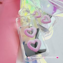 Case Ốp điện thoại iPhone Gương họa tiết Tim mây Hồng nút nổi iPhone 11/12/13/14/Pro/Promax