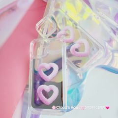 Case Ốp điện thoại iPhone Gương họa tiết Tim mây Hồng nút nổi iPhone 11/12/13/14/Pro/Promax