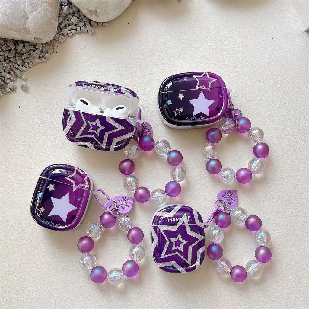 Cover Case Vỏ bảo vệ Airpod Ngôi sao Tím Kèm móc khoá Airpod 1/2/3/Pro/Pro2