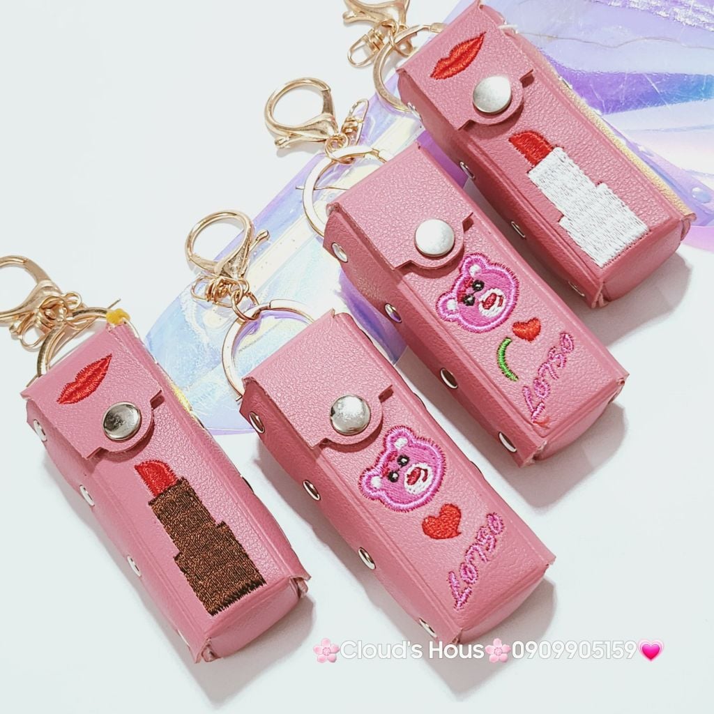 Bóp móc khóa da đựng son