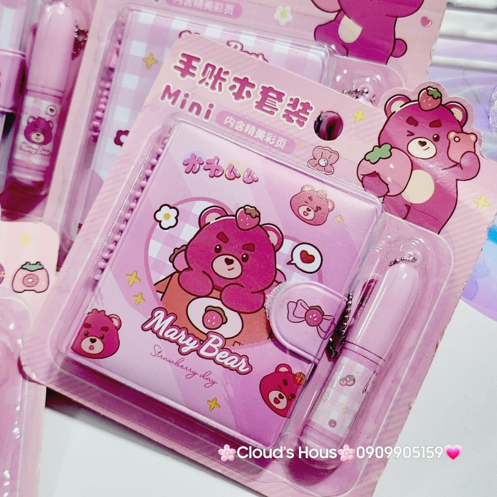 Set Sổ Mini Móc khóa Gấu Dâu Lotso Kèm Bút