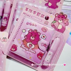 Set Sổ Mini Móc khóa Gấu Dâu Lotso Kèm Bút