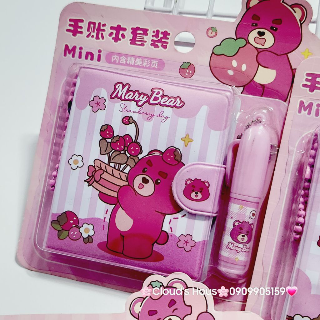 Set Sổ Mini Móc khóa Gấu Dâu Lotso Kèm Bút