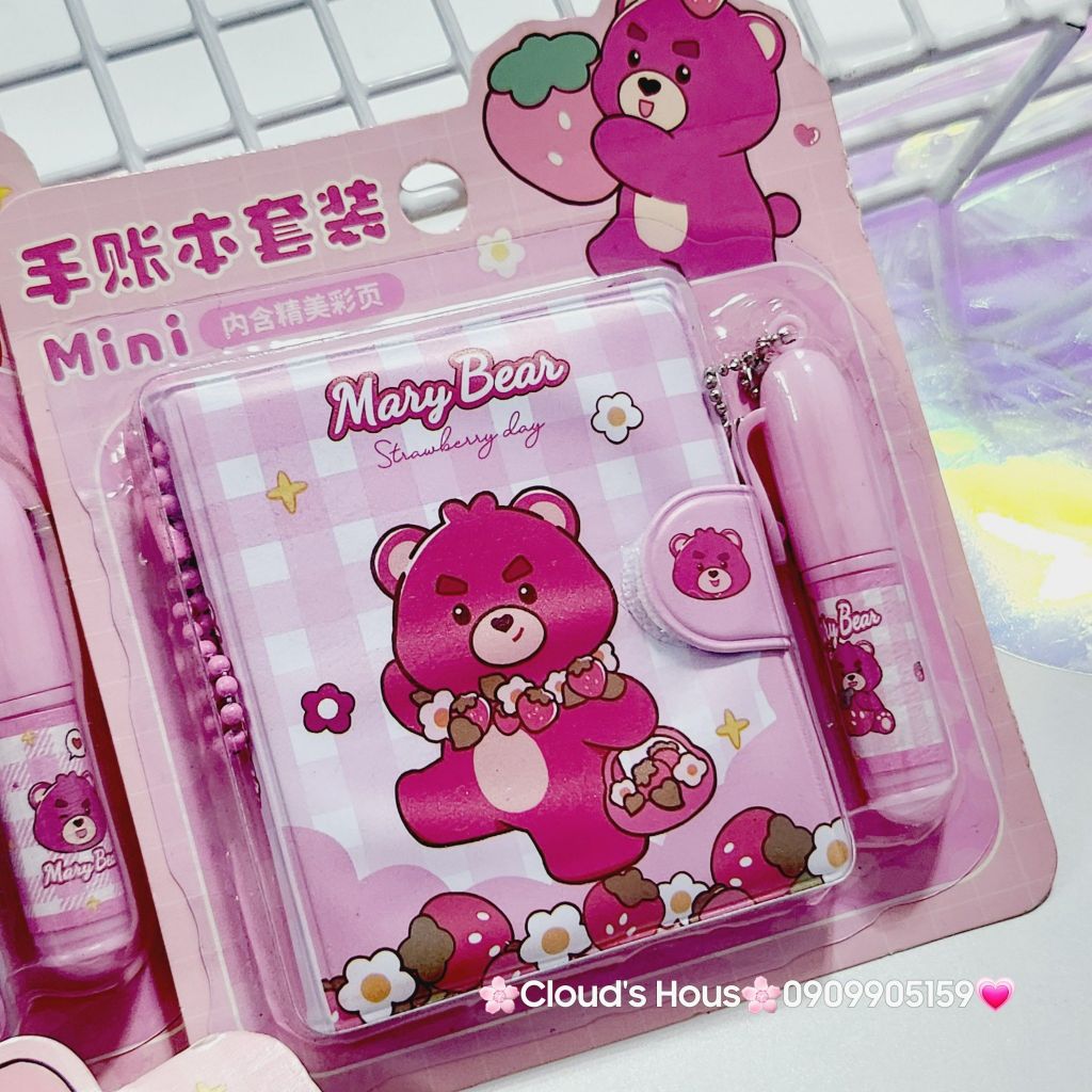 Set Sổ Mini Móc khóa Gấu Dâu Lotso Kèm Bút