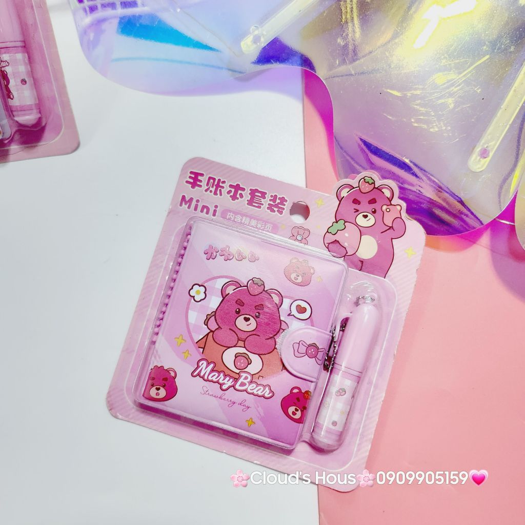 Set Sổ Mini Móc khóa Gấu Dâu Lotso Kèm Bút