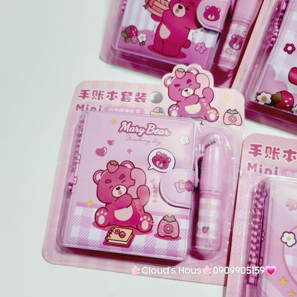 Set Sổ Mini Móc khóa Gấu Dâu Lotso Kèm Bút