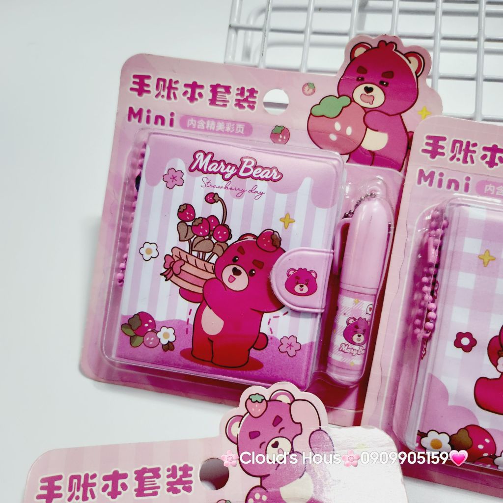 Set Sổ Mini Móc khóa Gấu Dâu Lotso Kèm Bút
