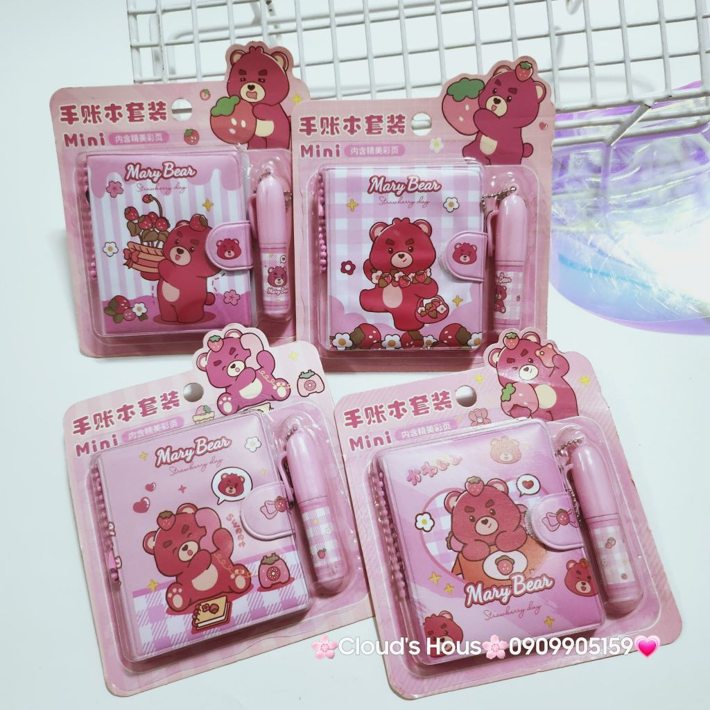 Set Sổ Mini Móc khóa Gấu Dâu Lotso Kèm Bút
