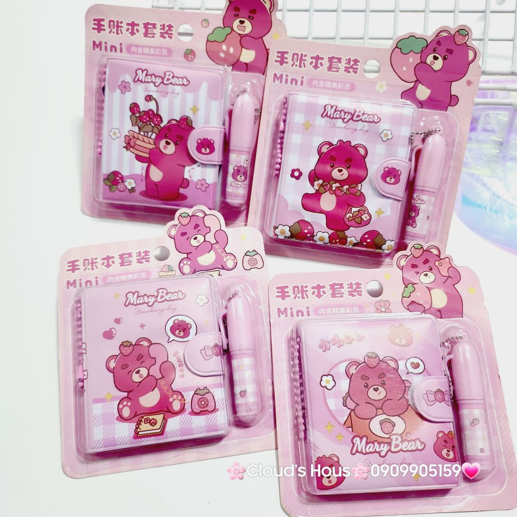 Set Sổ Mini Móc khóa Gấu Dâu Lotso Kèm Bút