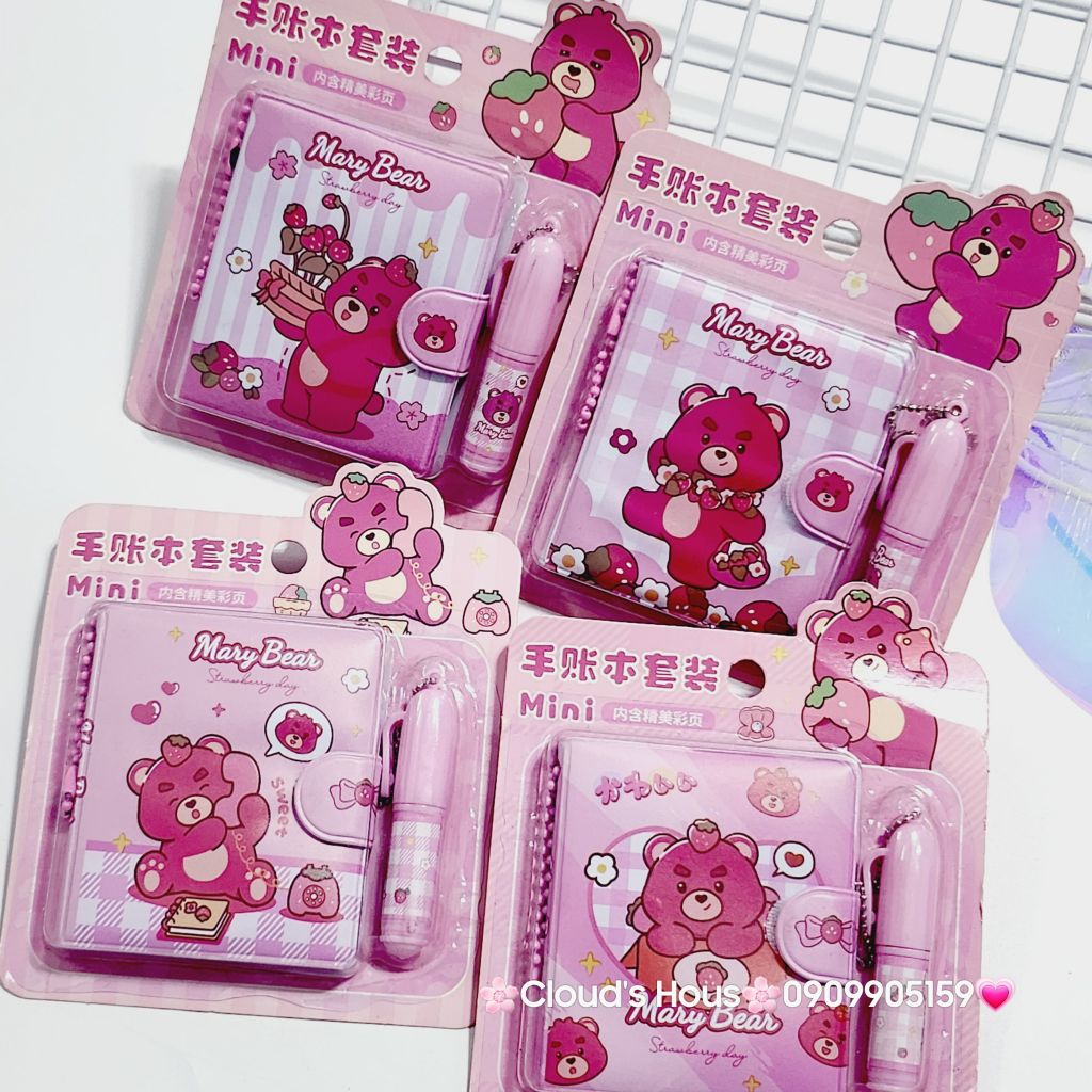 Set Sổ Mini Móc khóa Gấu Dâu Lotso Kèm Bút