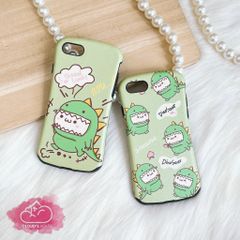 Case Ốp điện thoại iPhone khủng long nhám da nền xanh lá phôi bo tròn iPhone 7+/X/XS/XSM/11/12/Pro/Promax
