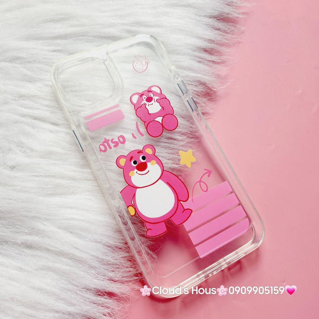 Case Ốp điện thoại iPhone Lotso Gấu dâu mẫu lẻ trong nút nổi iPhone 13Pro/14Plus