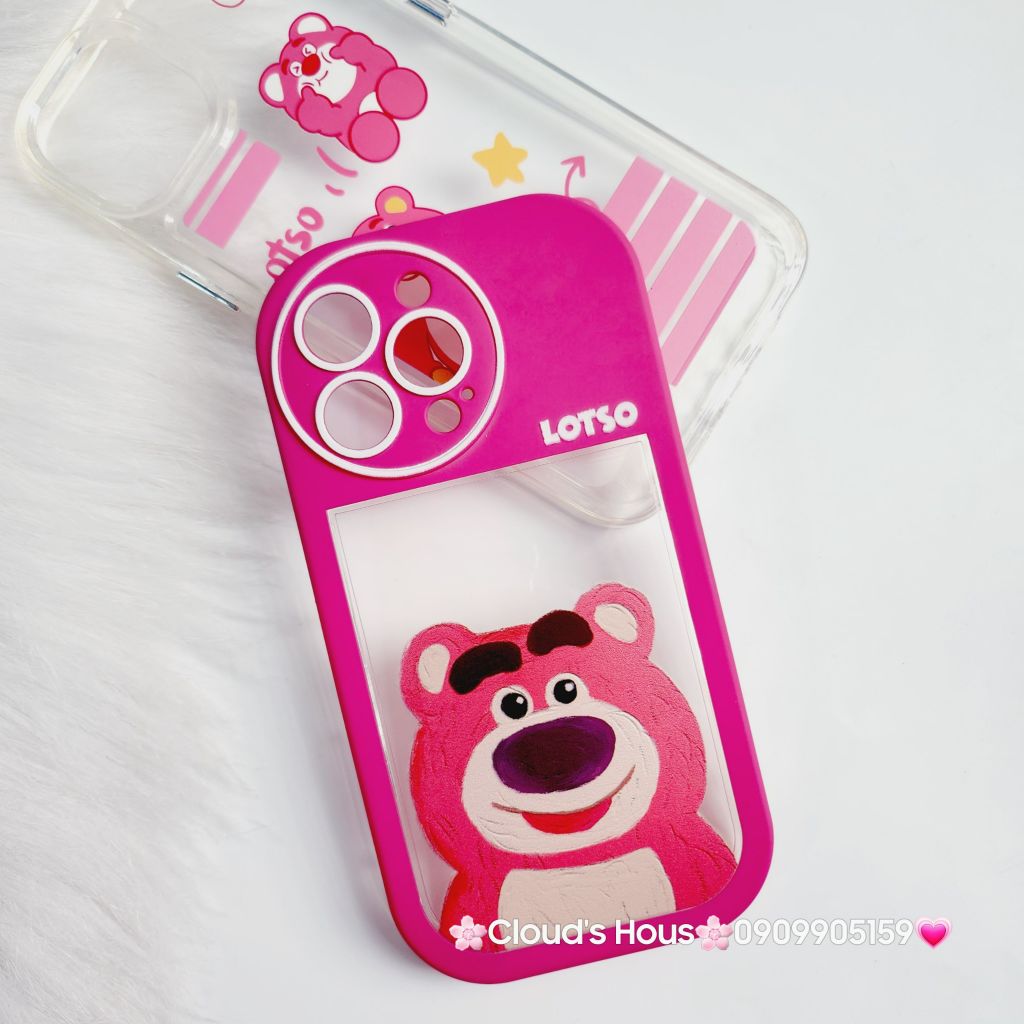 Case Ốp điện thoại iPhone Lotso Gấu dâu mẫu lẻ trong nút nổi iPhone 13Pro/14Plus
