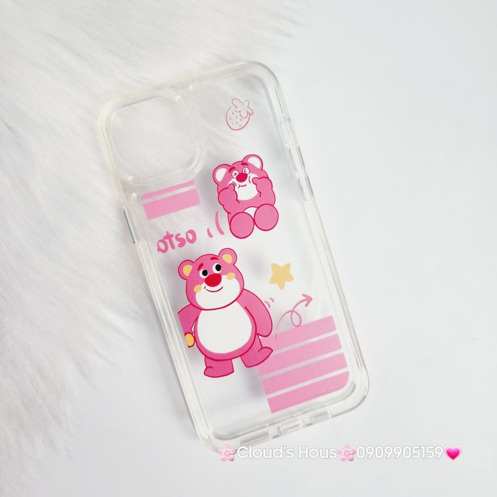 Case Ốp điện thoại iPhone Lotso Gấu dâu mẫu lẻ trong nút nổi iPhone 13Pro/14Plus