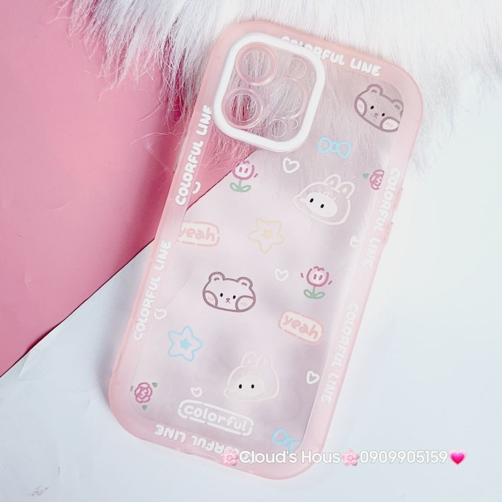 Case Ốp điện thoại iPhone Thỏ Tim Colorful Trong viền phao chống shock iPhone 11/12/13/Pro/Promax