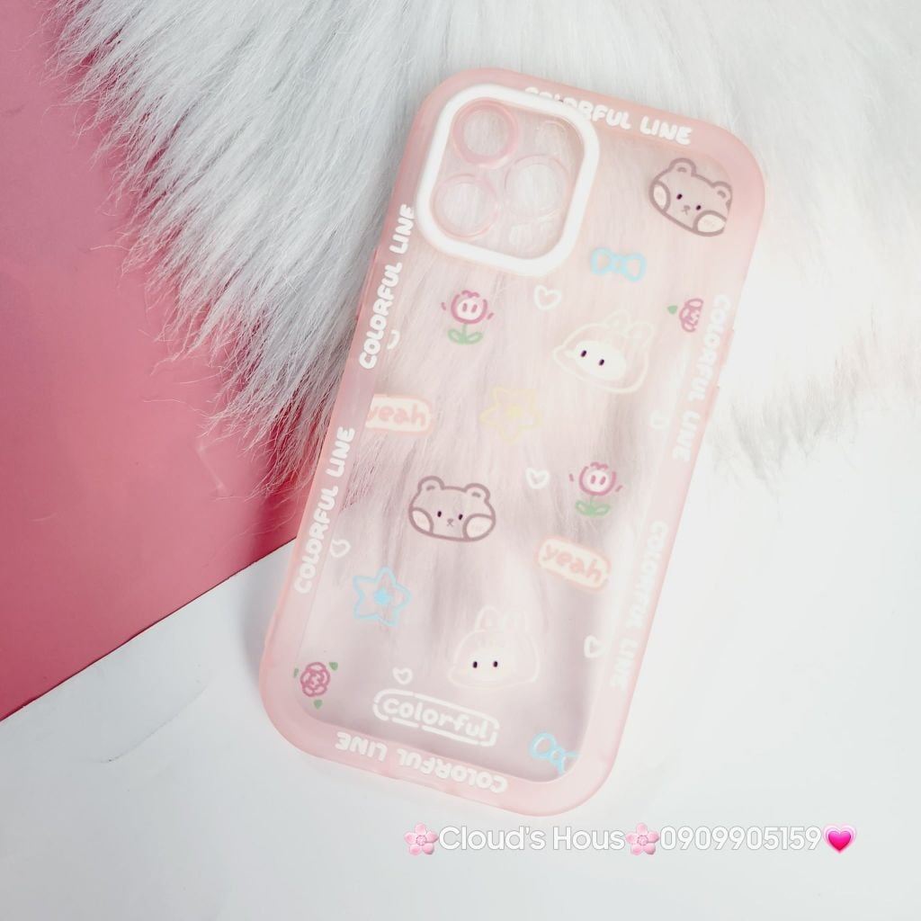 Case Ốp điện thoại iPhone Thỏ Tim Colorful Trong viền phao chống shock iPhone 11/12/13/Pro/Promax