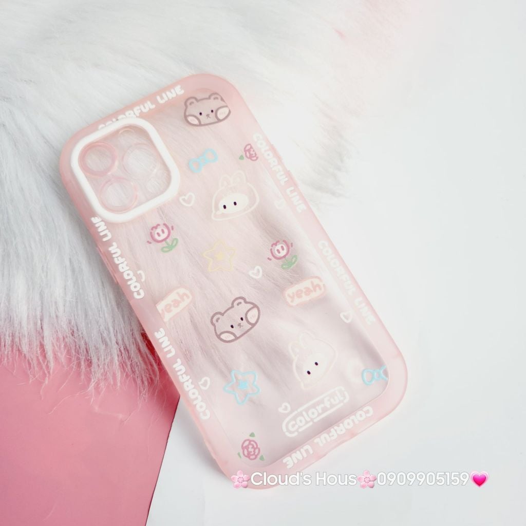 Case Ốp điện thoại iPhone Thỏ Tim Colorful Trong viền phao chống shock iPhone 11/12/13/Pro/Promax