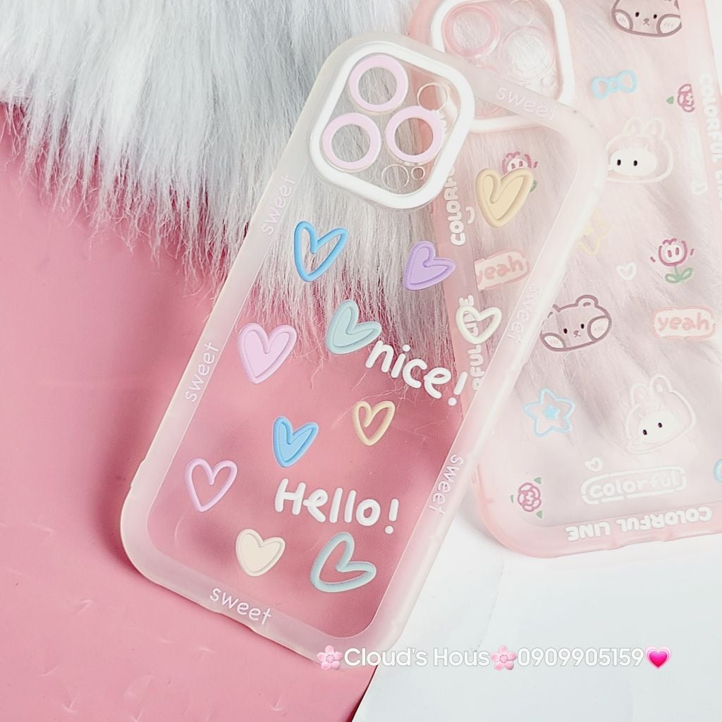 Case Ốp điện thoại iPhone Thỏ Tim Colorful Trong viền phao chống shock iPhone 11/12/13/Pro/Promax