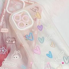 Case Ốp điện thoại iPhone Thỏ Tim Colorful Trong viền phao chống shock iPhone 11/12/13/Pro/Promax