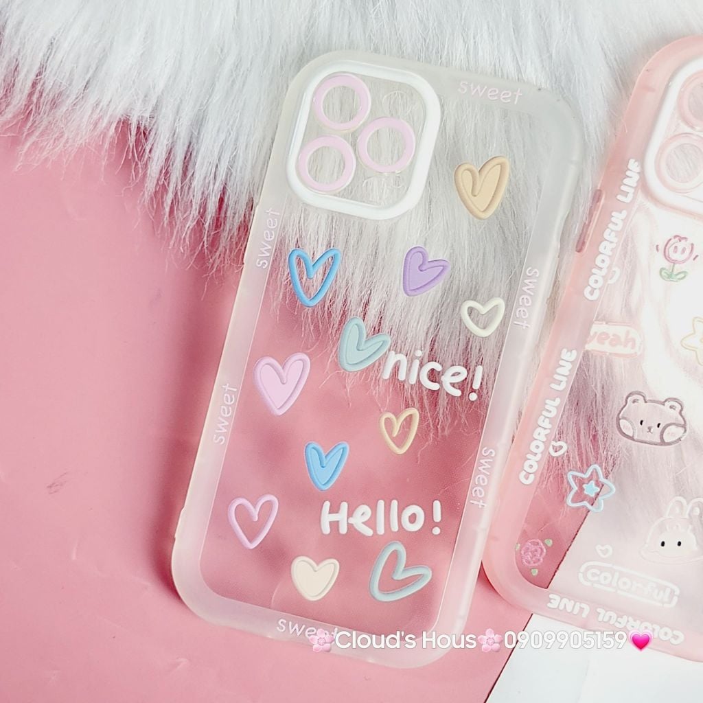 Case Ốp điện thoại iPhone Thỏ Tim Colorful Trong viền phao chống shock iPhone 11/12/13/Pro/Promax