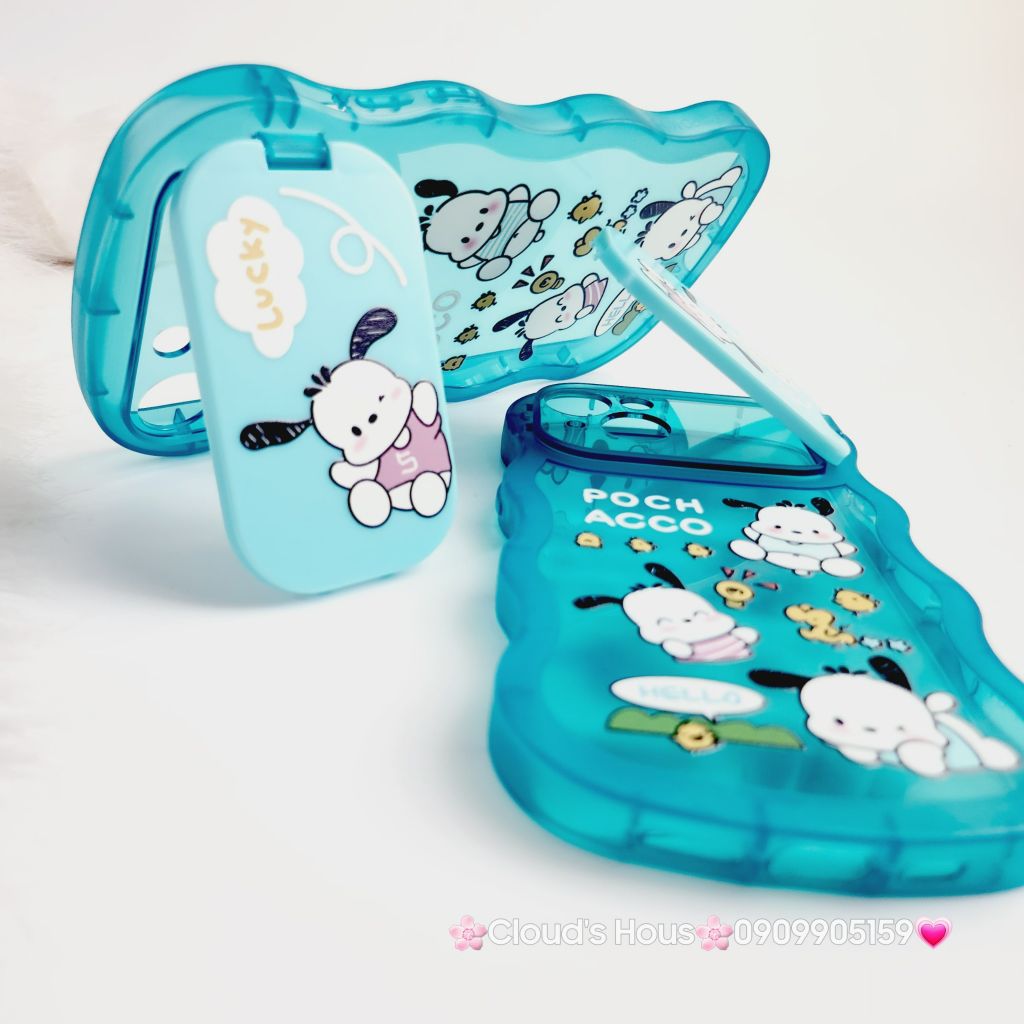 Case Ốp điện thoại iPhone Snoopy Xanh viền gợn sóng bảo vệ cam chống dựng iPhone 14/14Promax