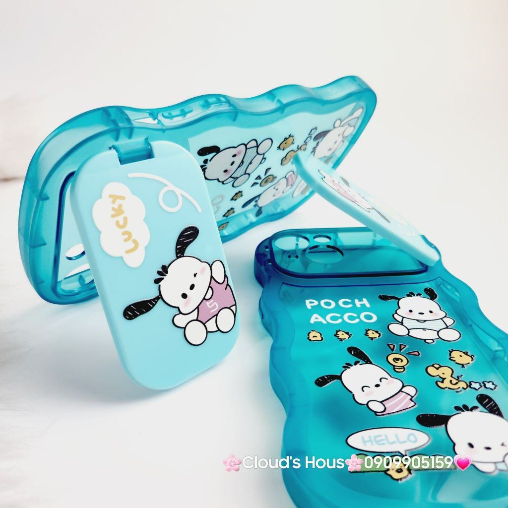 Case Ốp điện thoại iPhone Snoopy Xanh viền gợn sóng bảo vệ cam chống dựng iPhone 14/14Promax