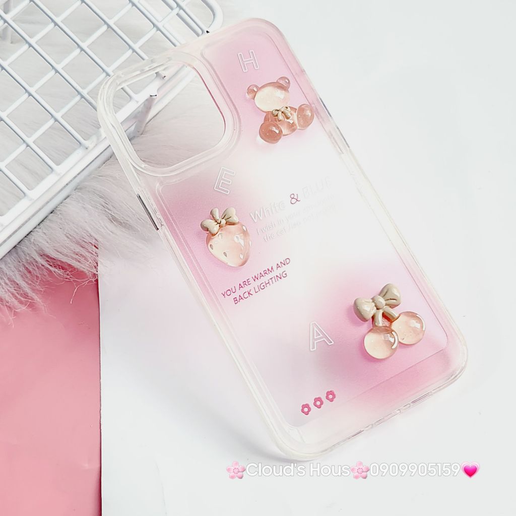 Case Ốp điện thoại iPhone Icon Nổi tone hồng Trong dẻo nút nổi iPhone 13Promax
