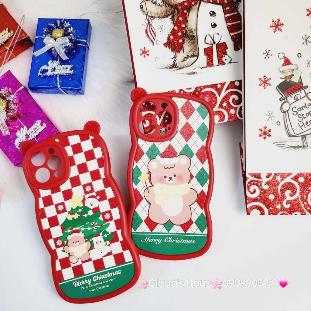 CASE IPHONE Merry Christmas Tai Gấu Viền Gợn Sóng Siêu Xinh - NOEL