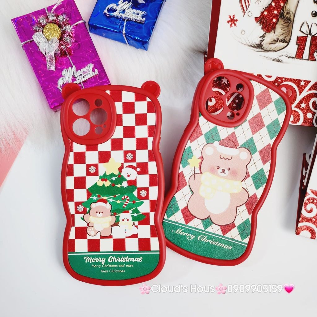 CASE IPHONE Merry Christmas Tai Gấu Viền Gợn Sóng Siêu Xinh - NOEL