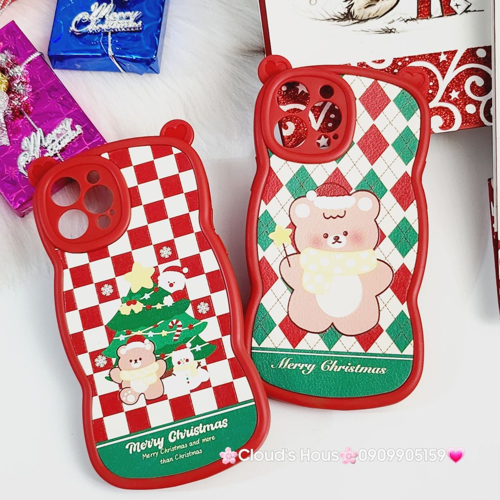 CASE IPHONE Merry Christmas Tai Gấu Viền Gợn Sóng Siêu Xinh - NOEL